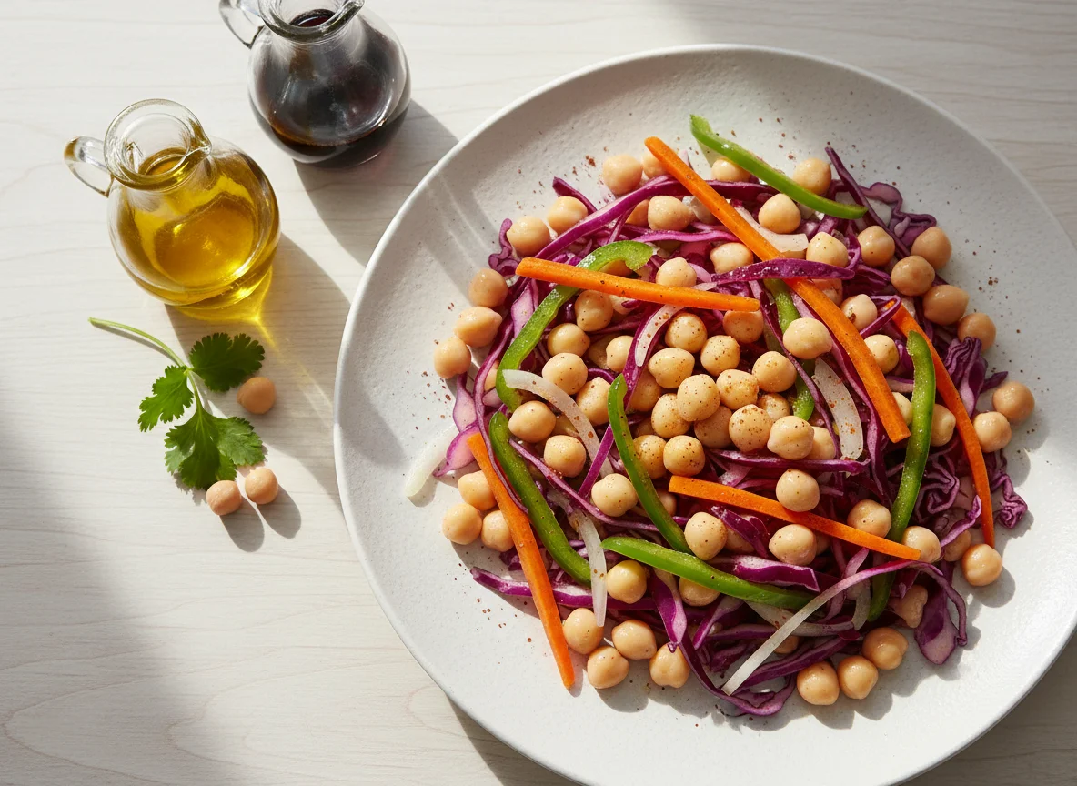 Ensalada de garbanzos y repollo morado photo