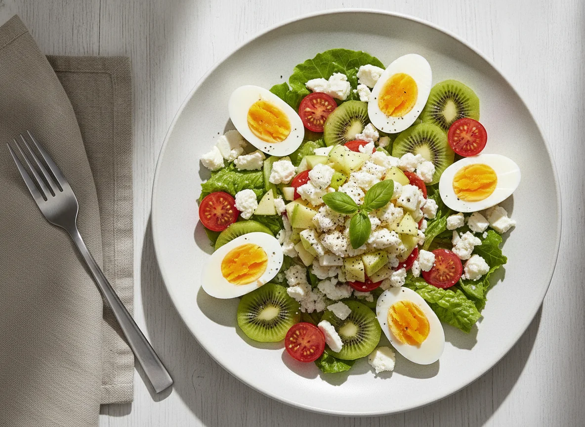 Ensalada de huevo con frutas y vegetales photo