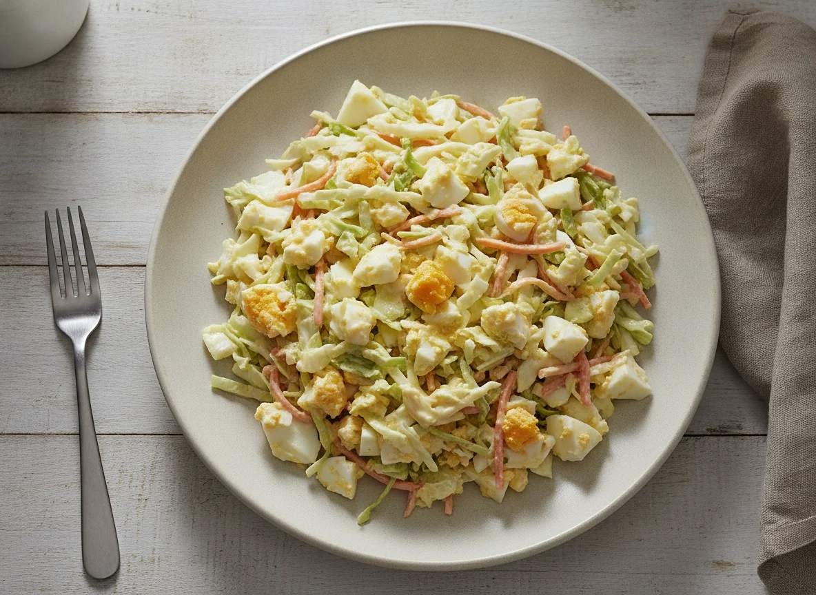 Ensalada de huevo con repollo y zanahoria photo