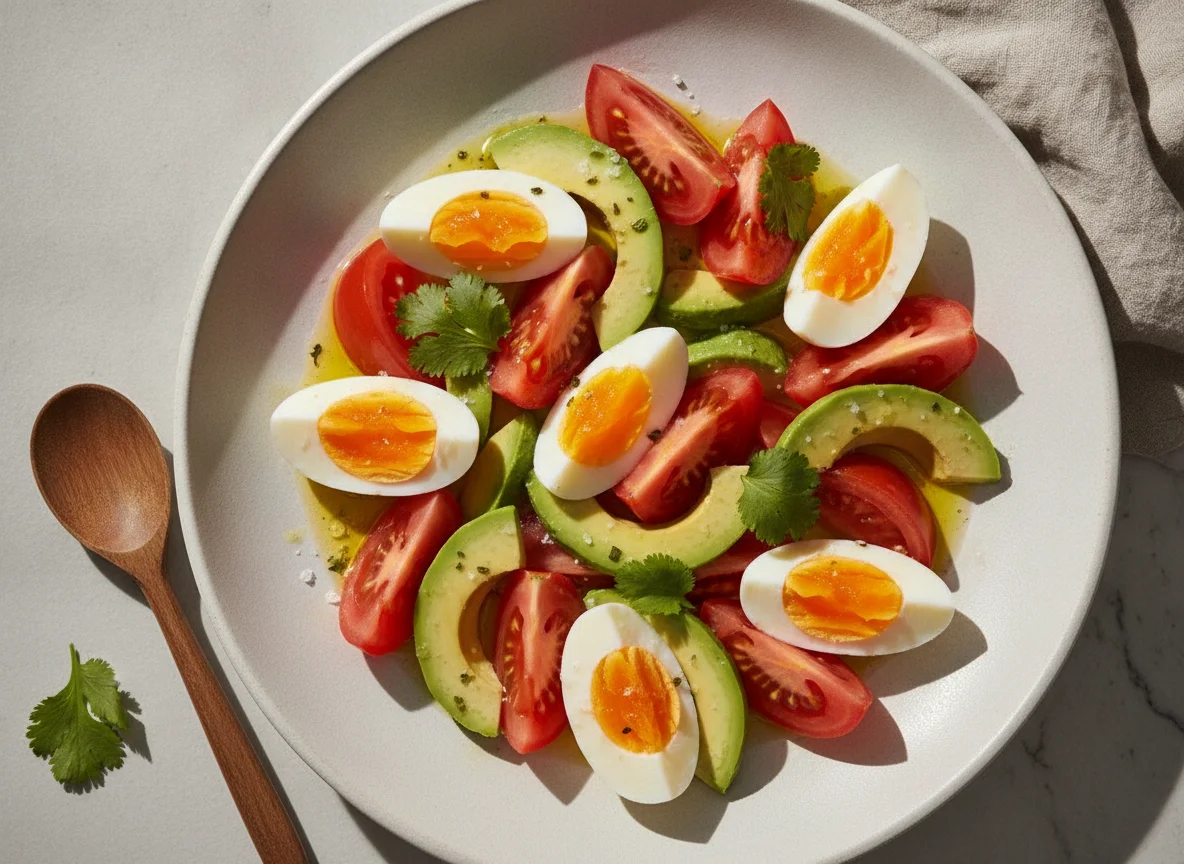 Ensalada de huevo duro, tomate y palta photo