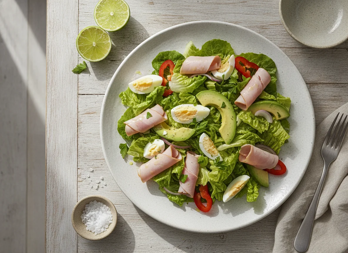 Ensalada de jamón, huevo y aguacate photo