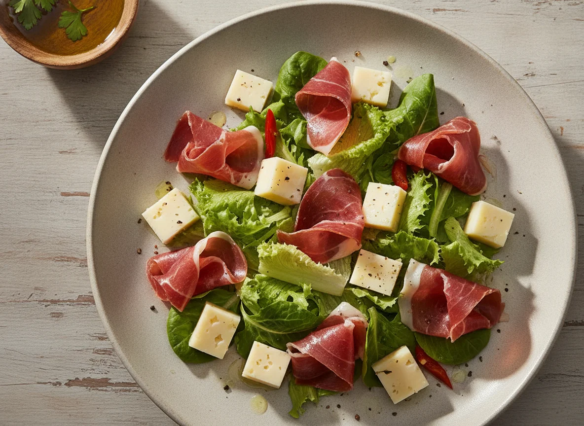 Ensalada de jamón, queso y lechuga photo