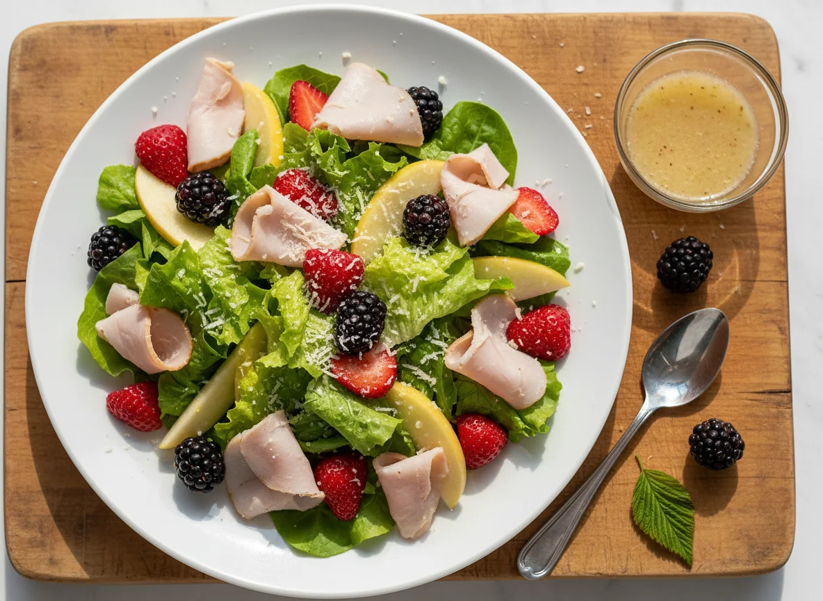 Ensalada de jamón y frutos rojos photo