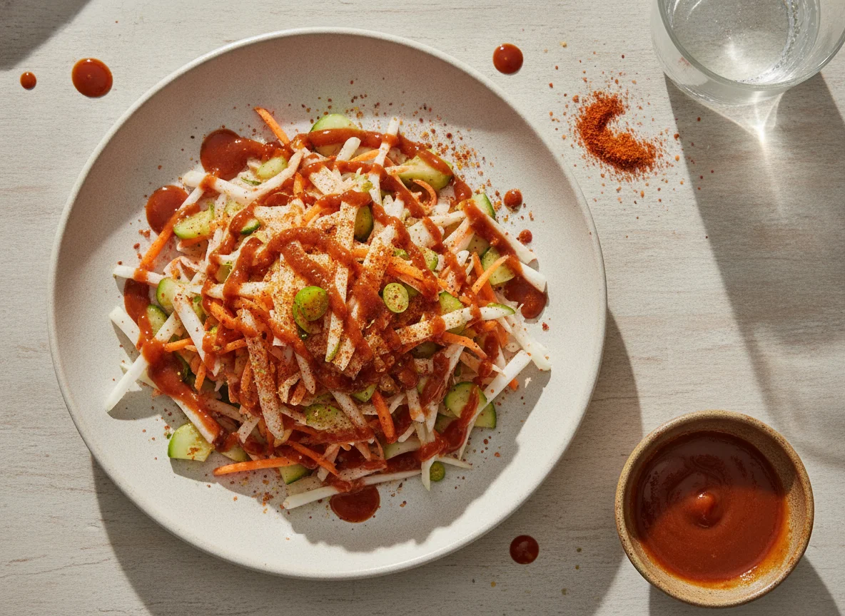Ensalada de jícama, zanahoria y pepino con chamoy photo