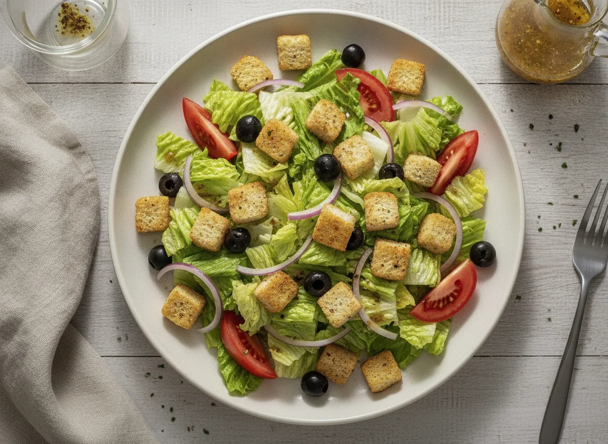 Ensalada de la casa con crutones photo