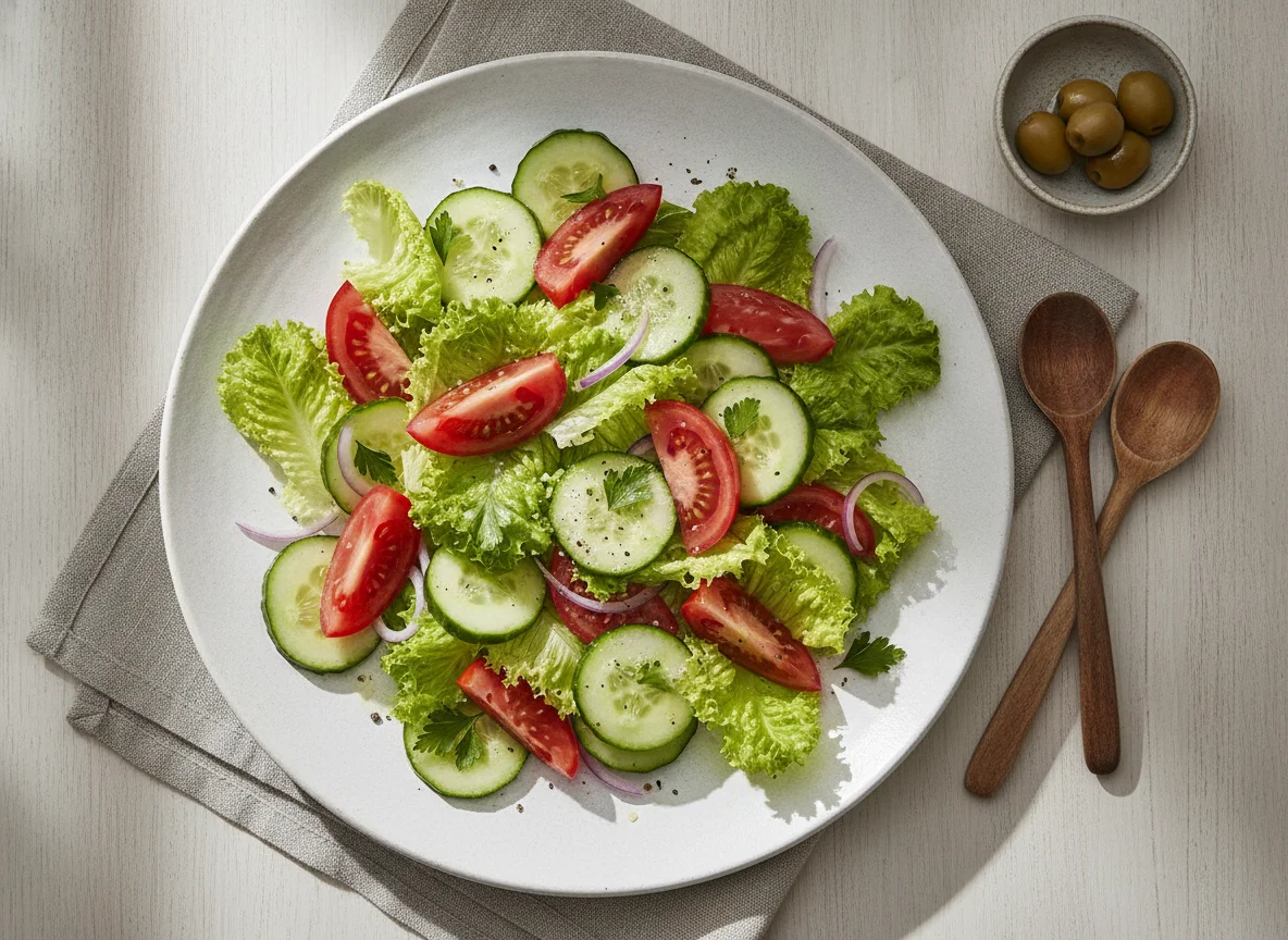 Ensalada de lechuga, pepino y tomate photo