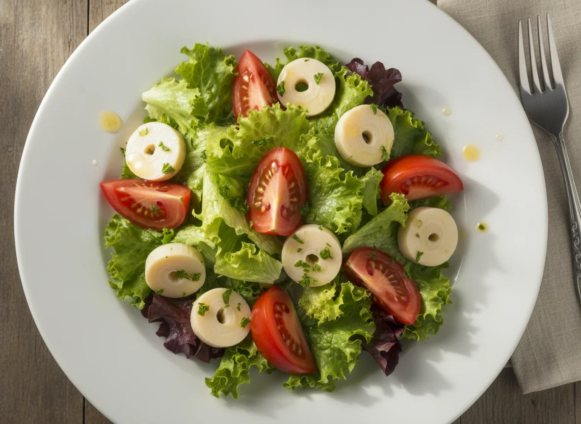 Ensalada de lechuga, tomate y palmitos photo