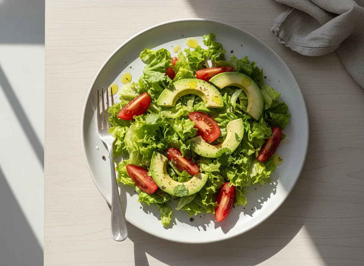 Ensalada de lechuga, tomate y palta photo