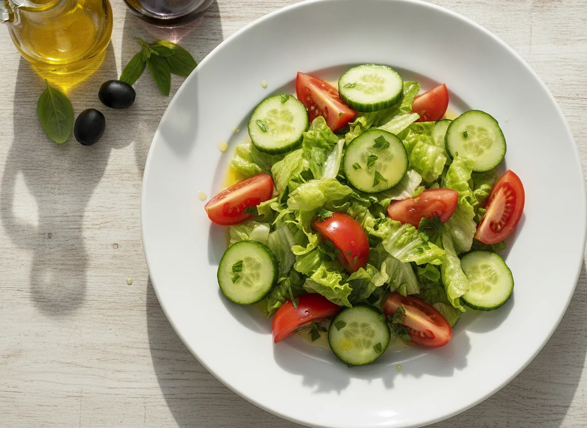 Ensalada de lechuga, tomate y pepino photo