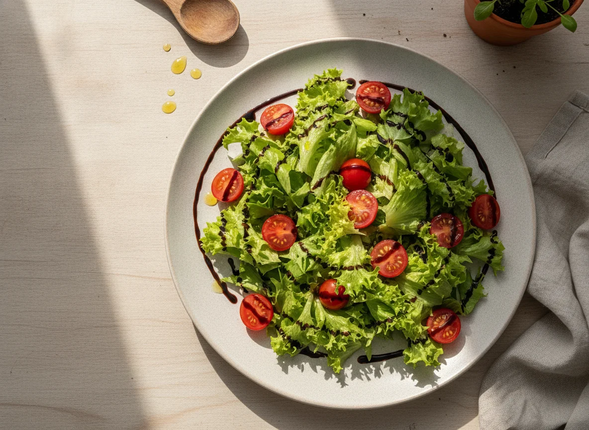 Ensalada de lechuga y tomate cherry con aderezo photo