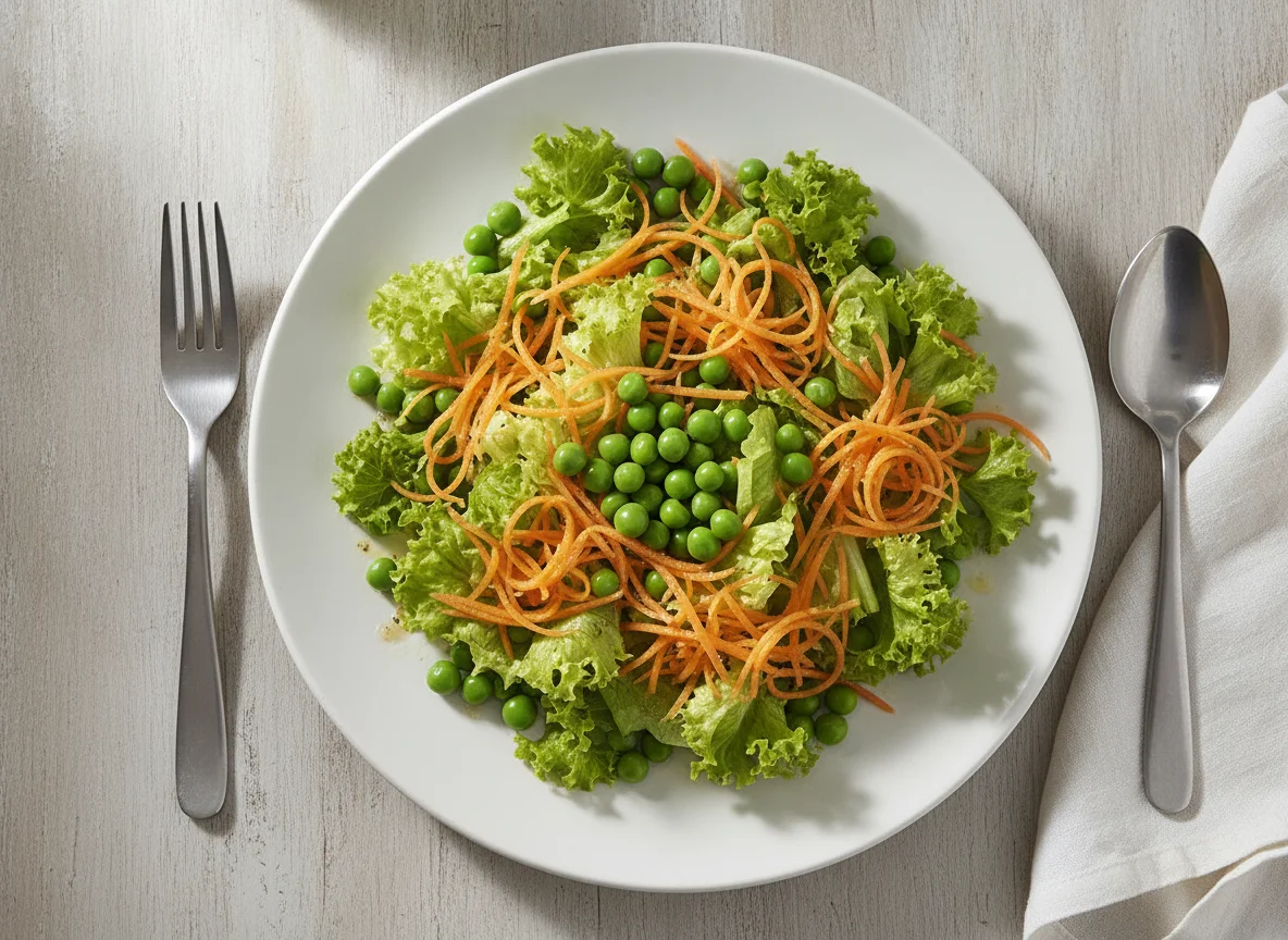 Ensalada de lechuga, zanahoria y arvejas photo