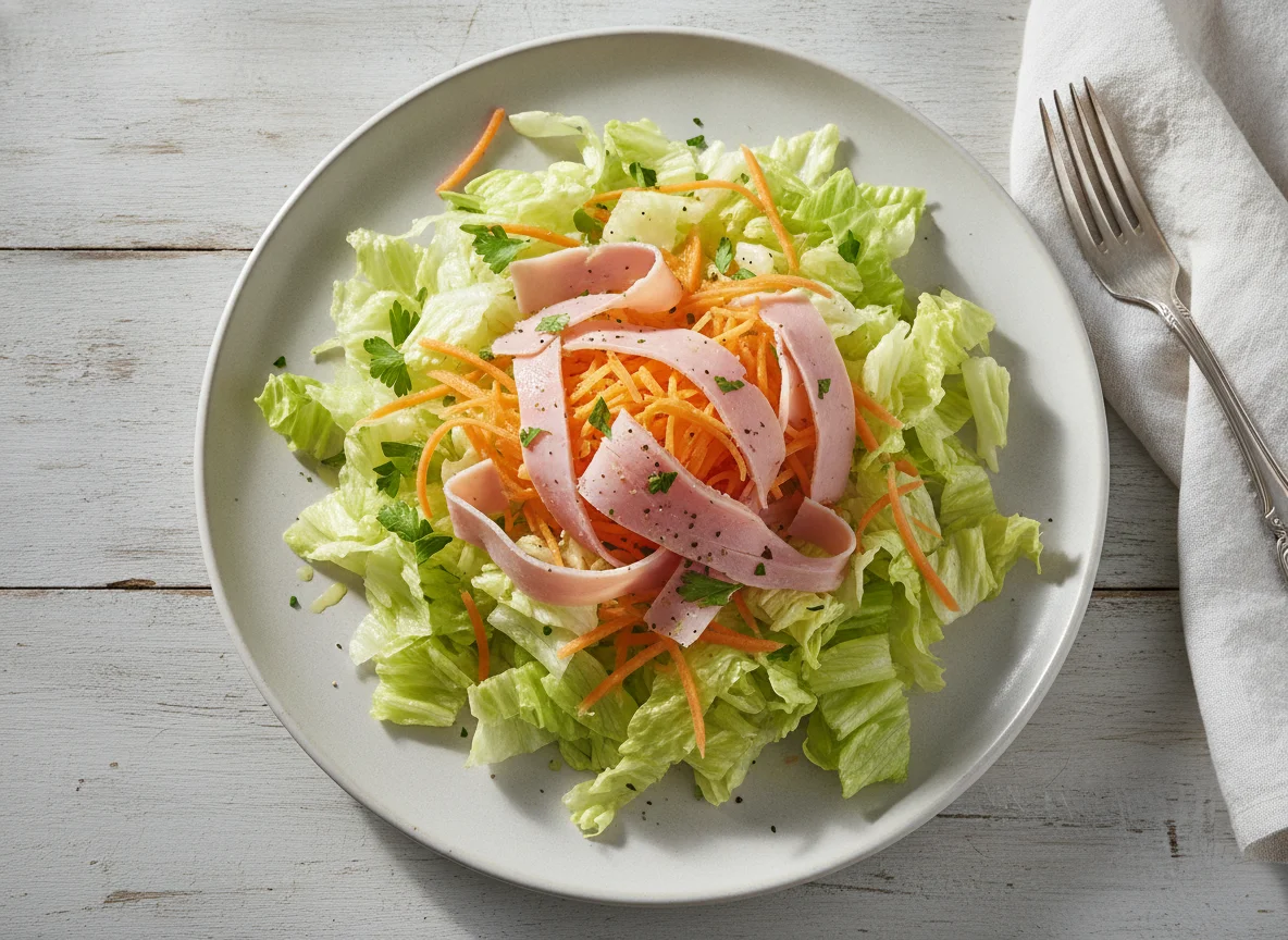 Ensalada de lechuga, zanahoria y jamón photo