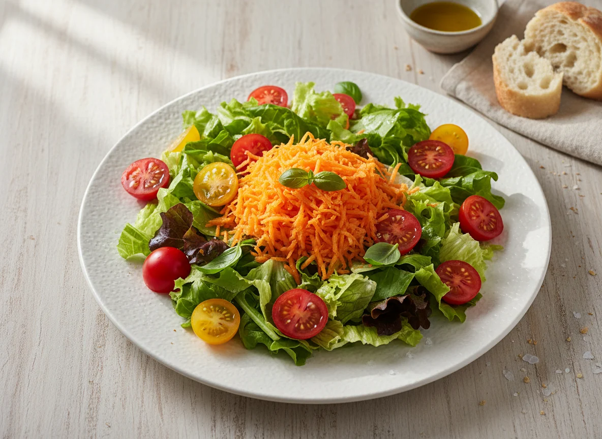 Ensalada de lechuga, zanahoria y tomate photo