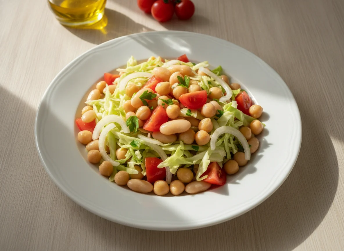 Ensalada de legumbres con repollo y tomate photo