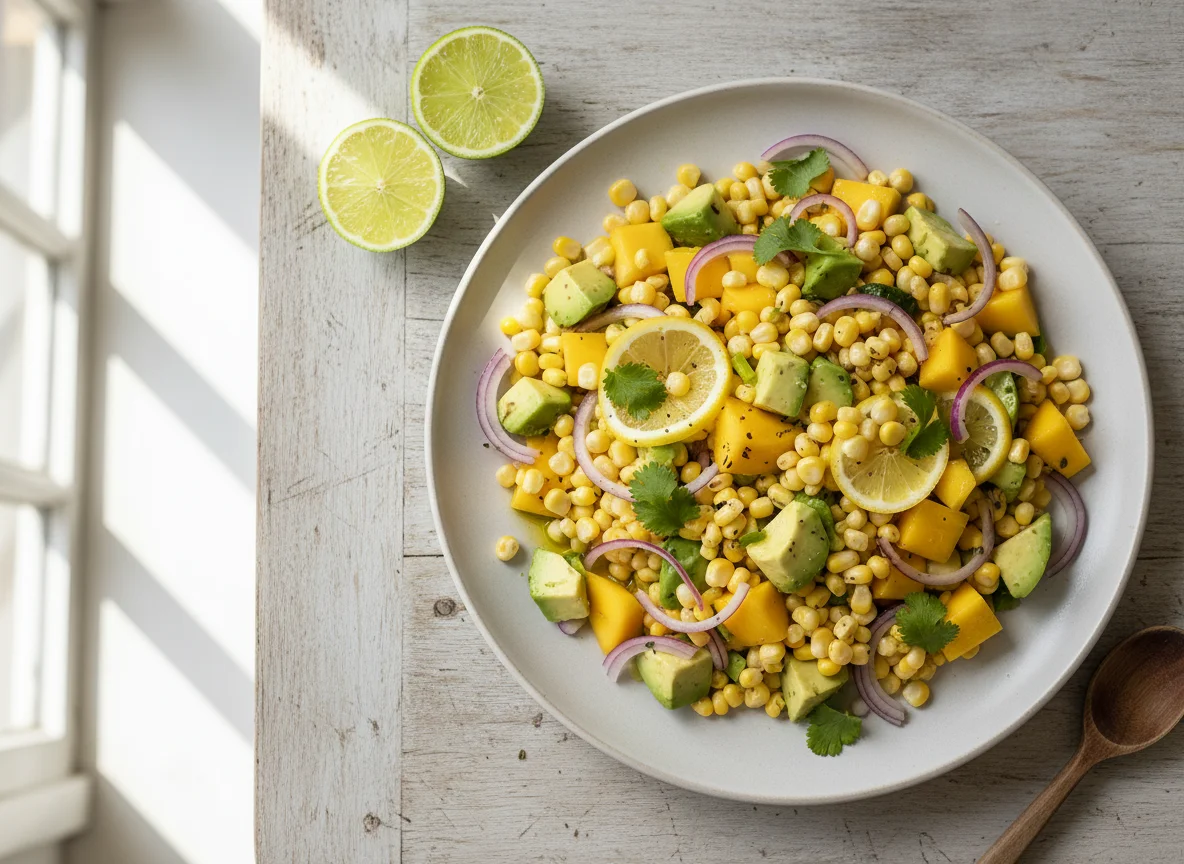 Ensalada de maíz, aguacate y mango photo