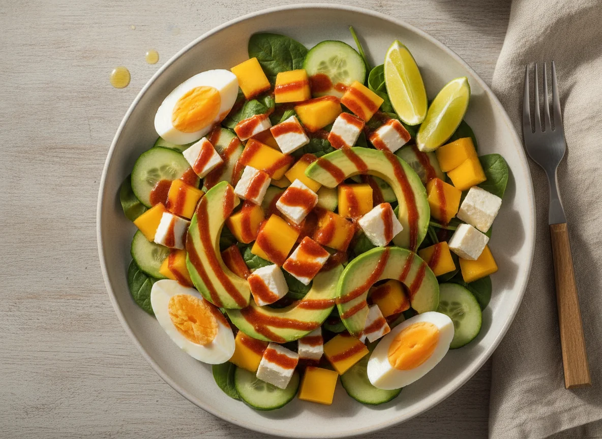 Ensalada de mango con queso panela y aguacate photo