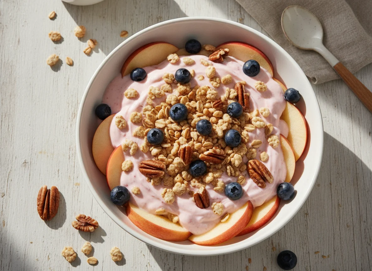 Ensalada de manzana con yogurt y cereales photo