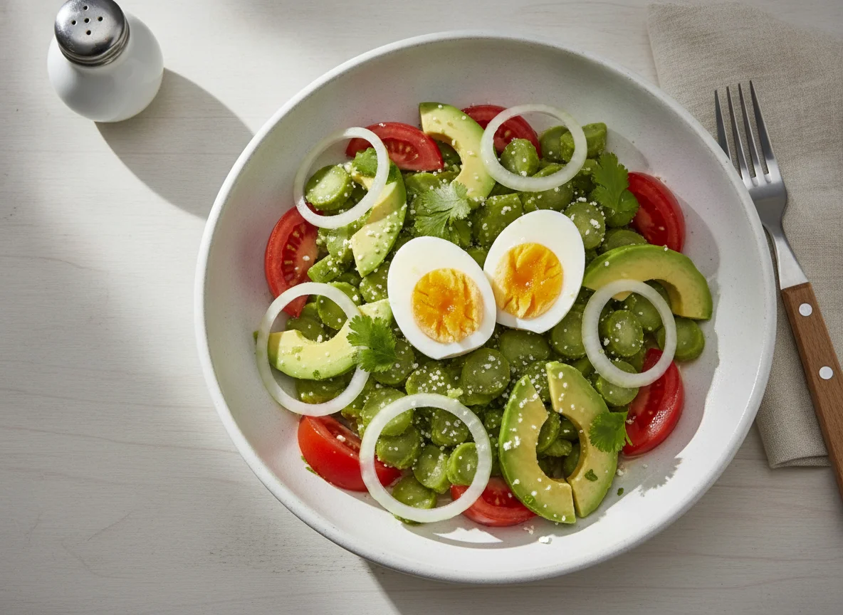 Ensalada de nopales con huevo cocido photo