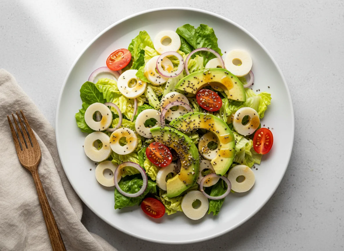 Ensalada de palmitos y aguacate photo