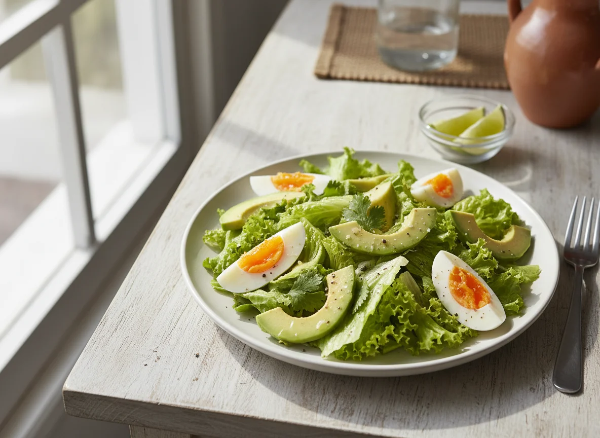 Ensalada de palta, lechuga y huevo photo