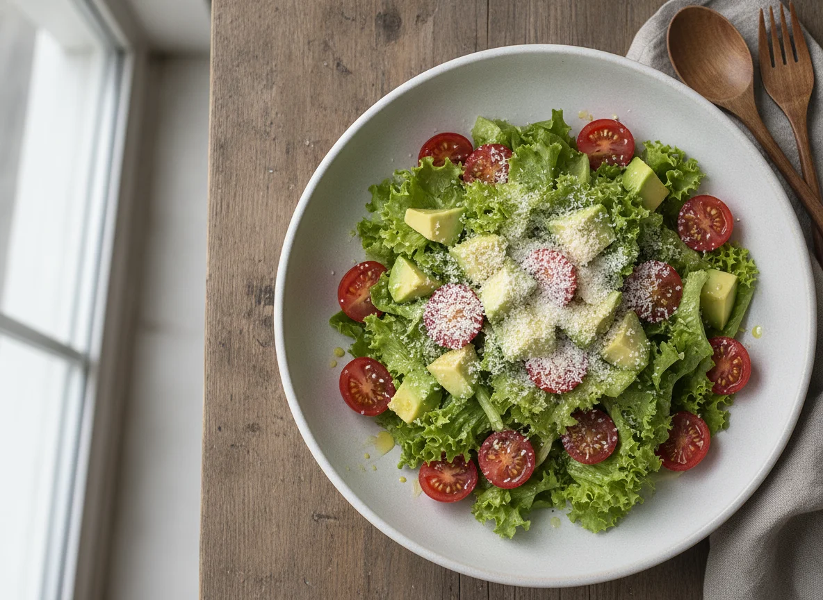 Ensalada de palta, tomate cherry y queso parmesano photo