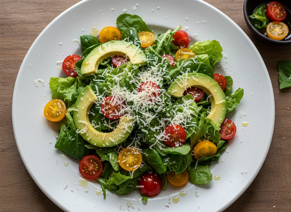 Ensalada de palta, tomate y queso photo