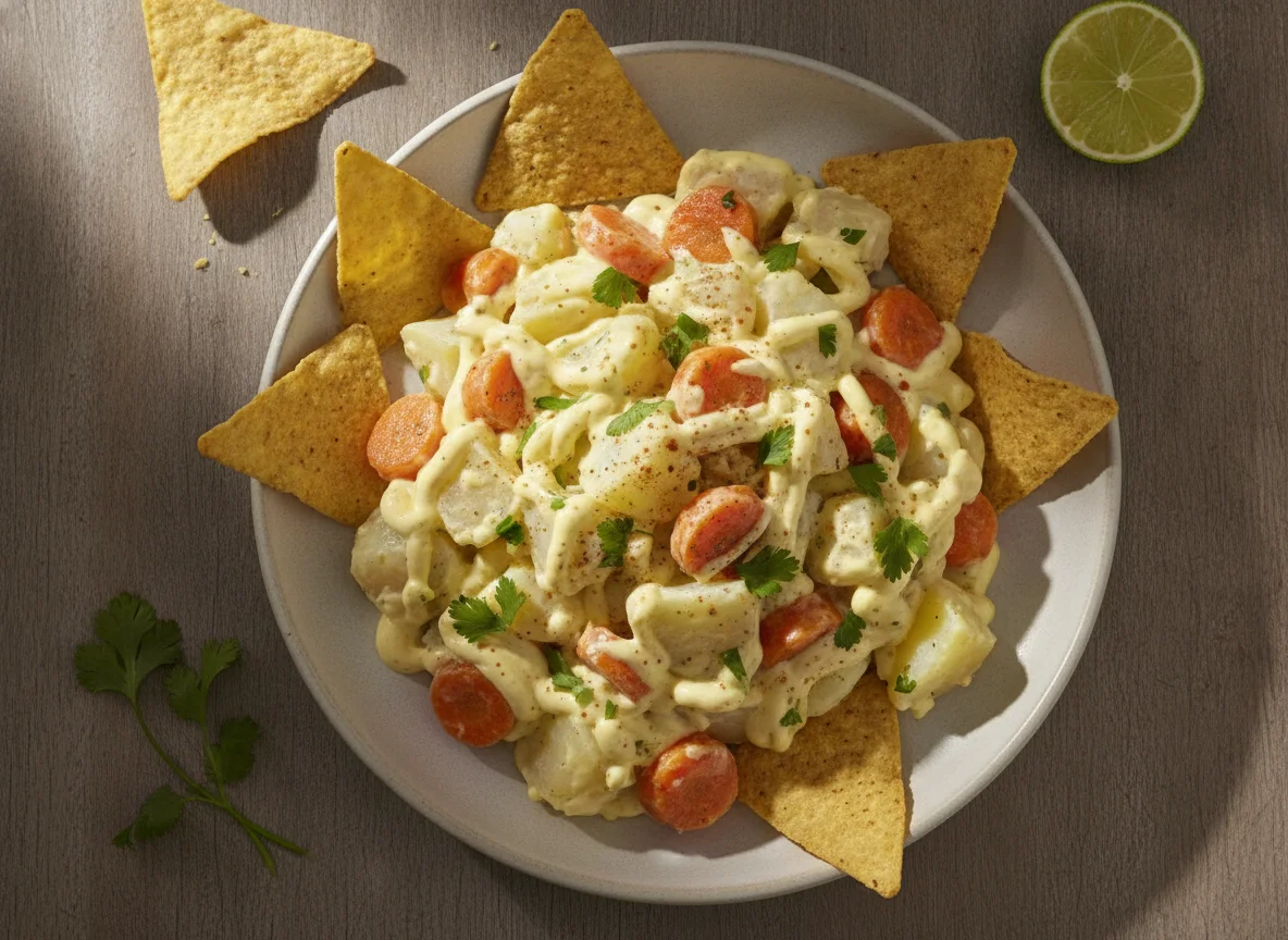 Ensalada de papa con zanahoria y aderezo cremoso photo