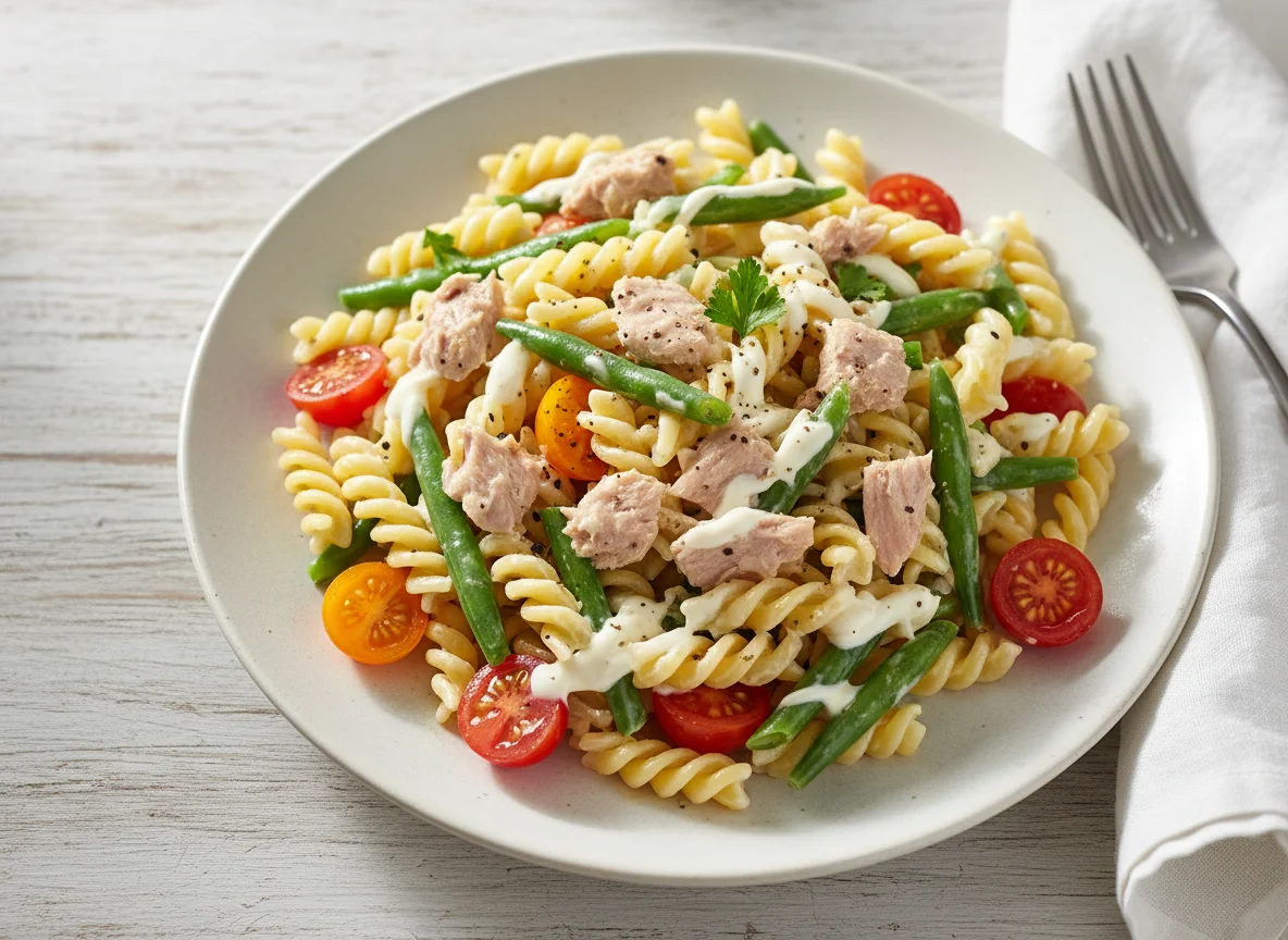 Ensalada de pasta con atún y mayonesa photo