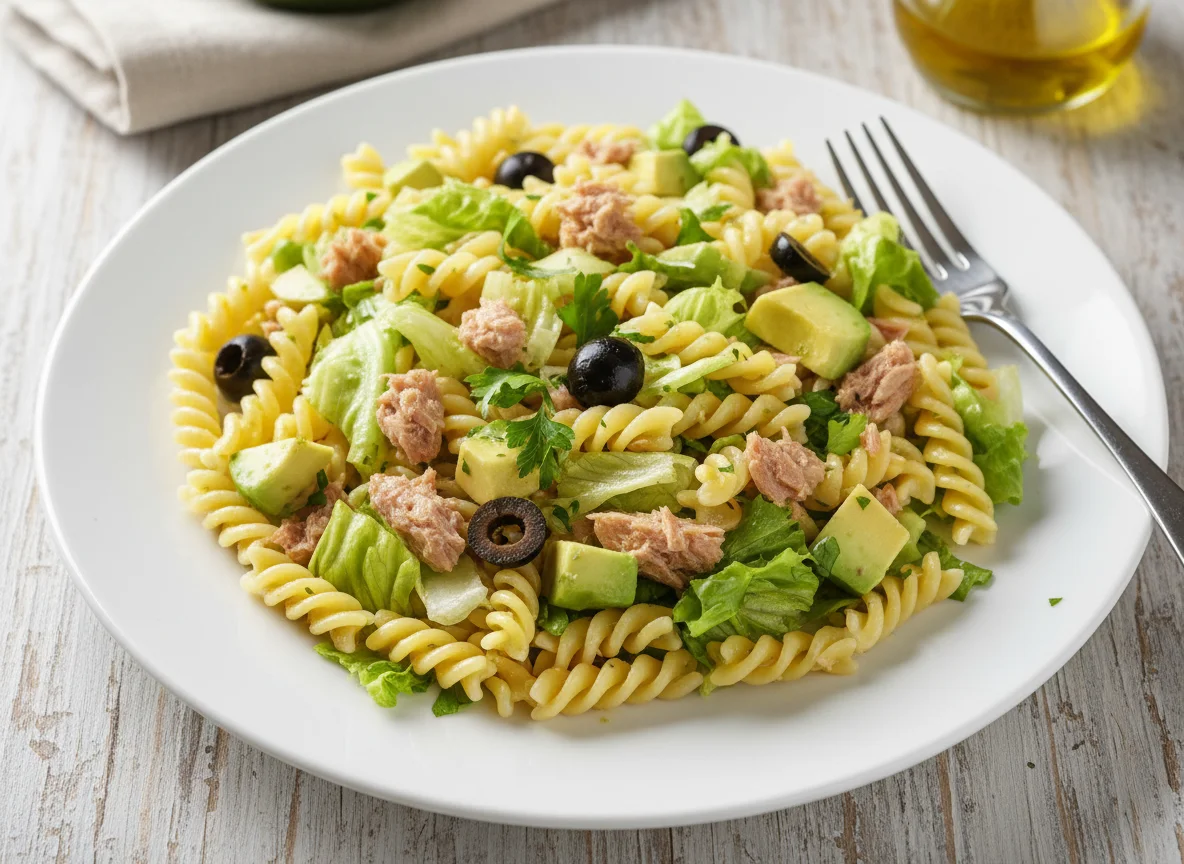 Ensalada de pasta con atún y palta photo