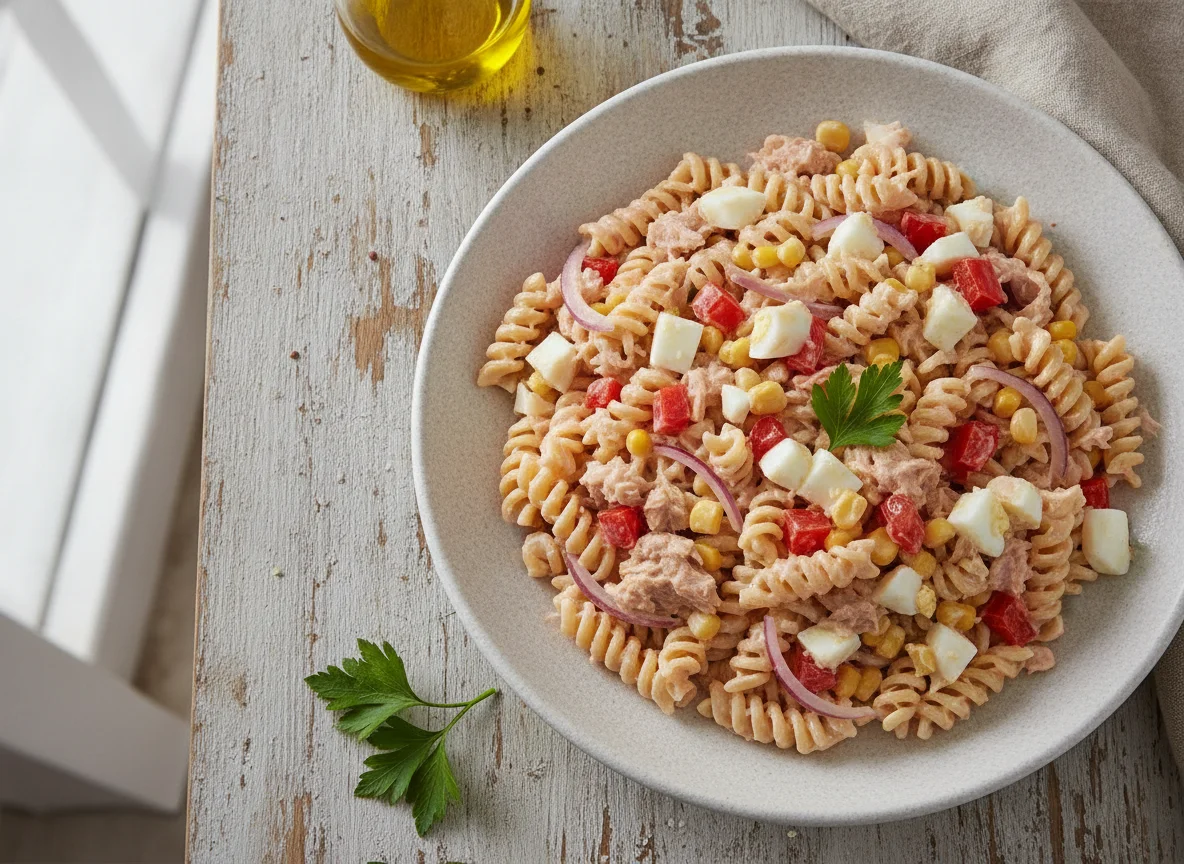 Ensalada de pasta con atún y salsa rosa photo