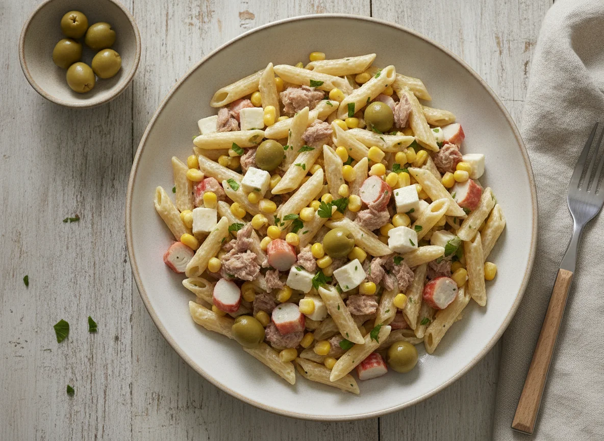 Ensalada de pasta con atún y surimi photo