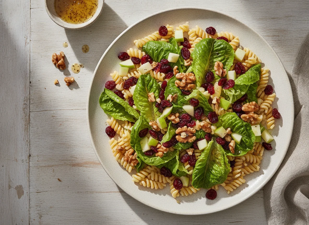 Ensalada de pasta con lechuga y frutos secos photo