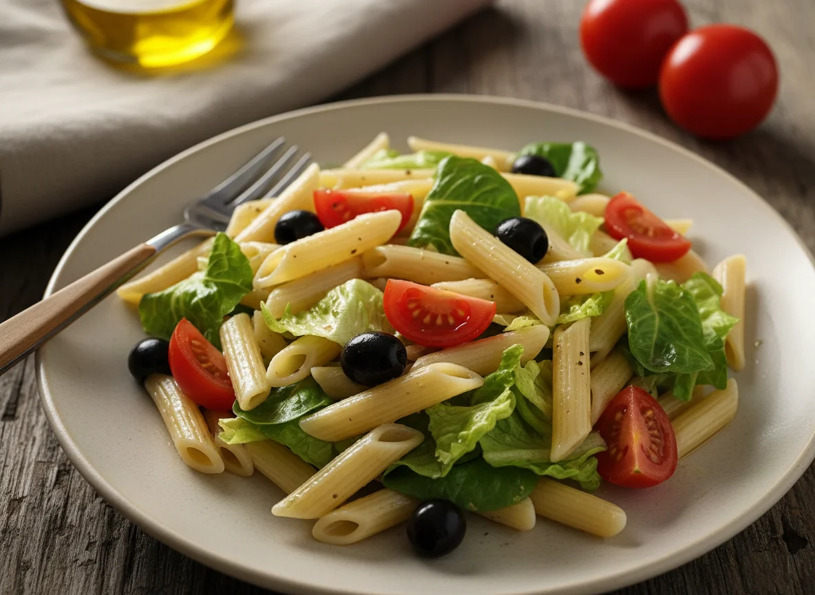 Ensalada de pasta con lechuga y tomate photo