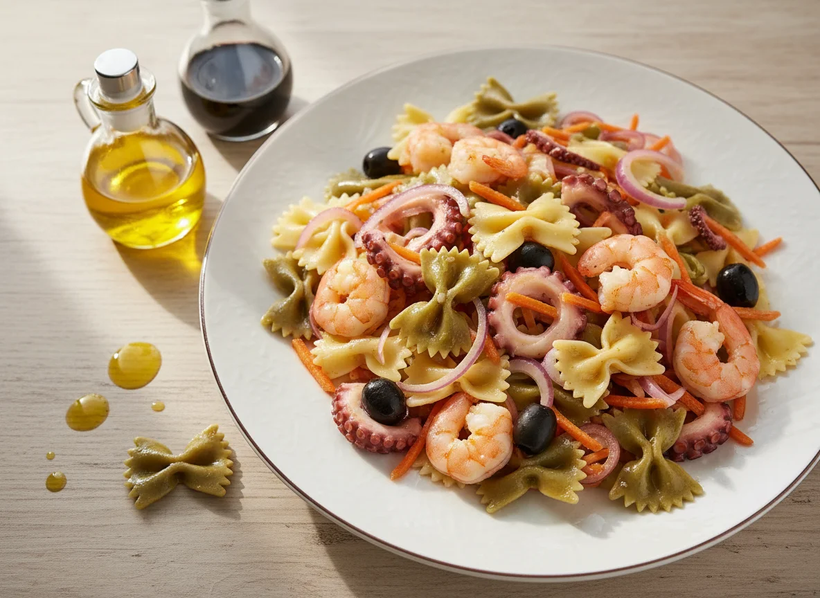 Ensalada de pasta con marisco photo