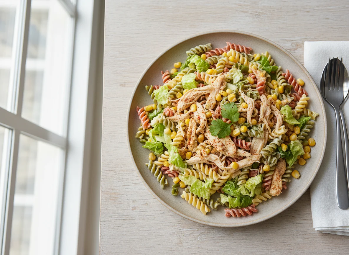 Ensalada de pasta con pollo photo