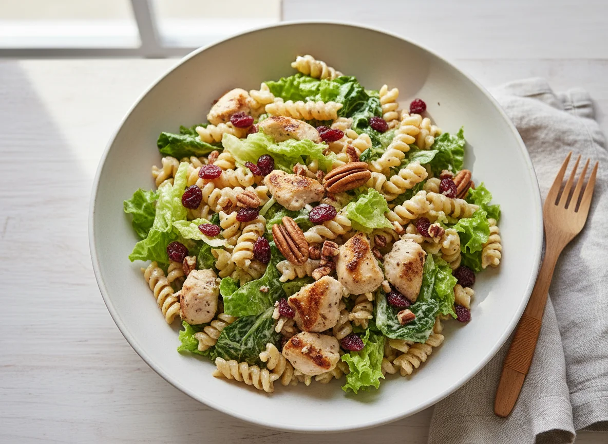 Ensalada de pasta con pollo y nueces photo