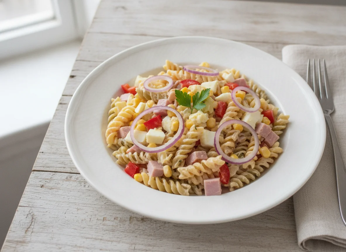 Ensalada de pasta con salsa rosa photo