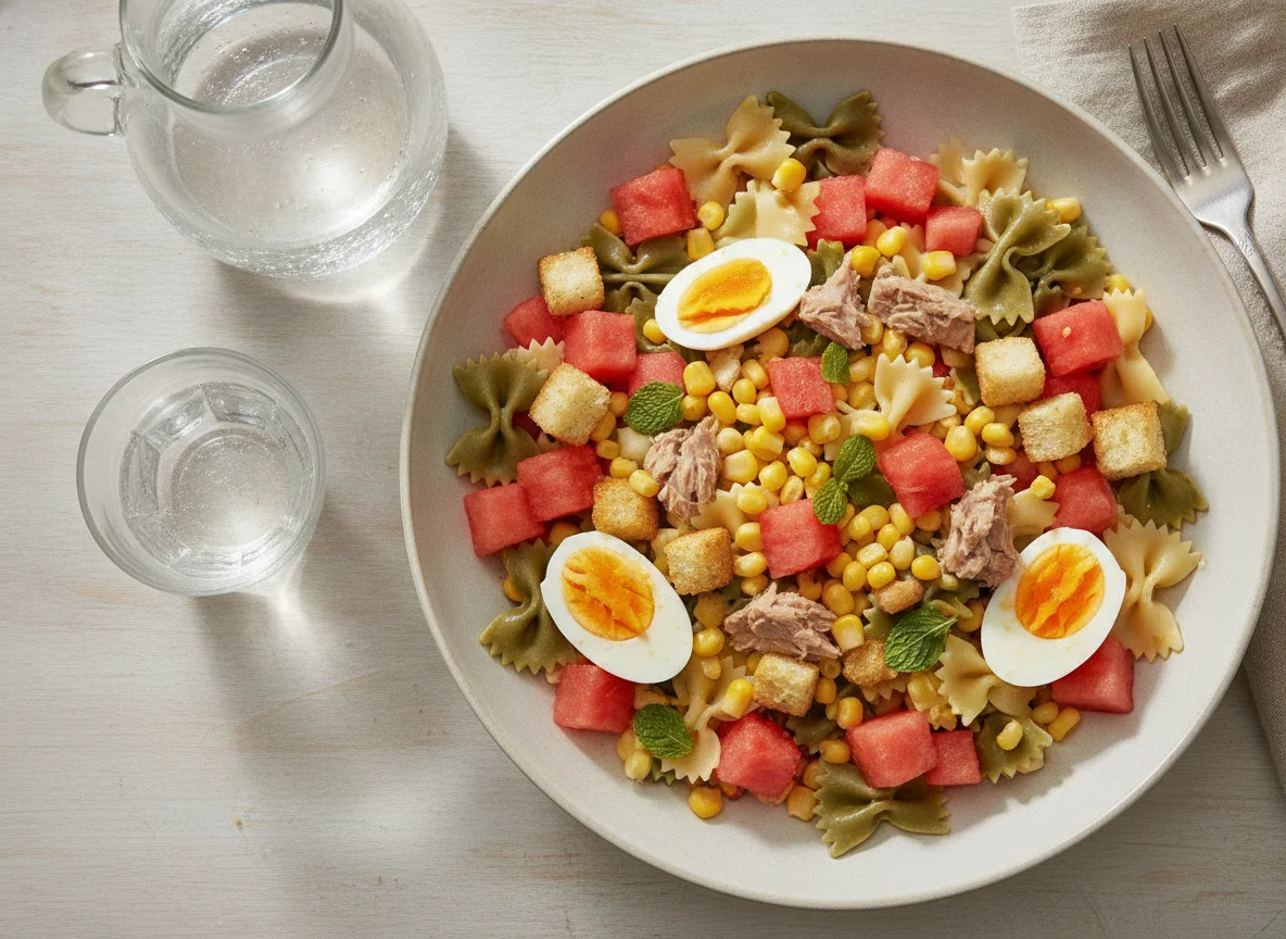 Ensalada de pasta con sandía y agua photo