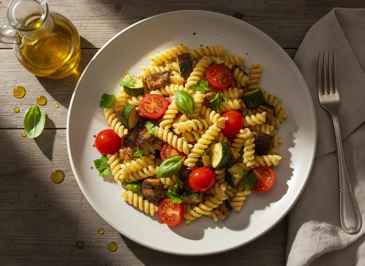 Ensalada de pasta con verduras photo