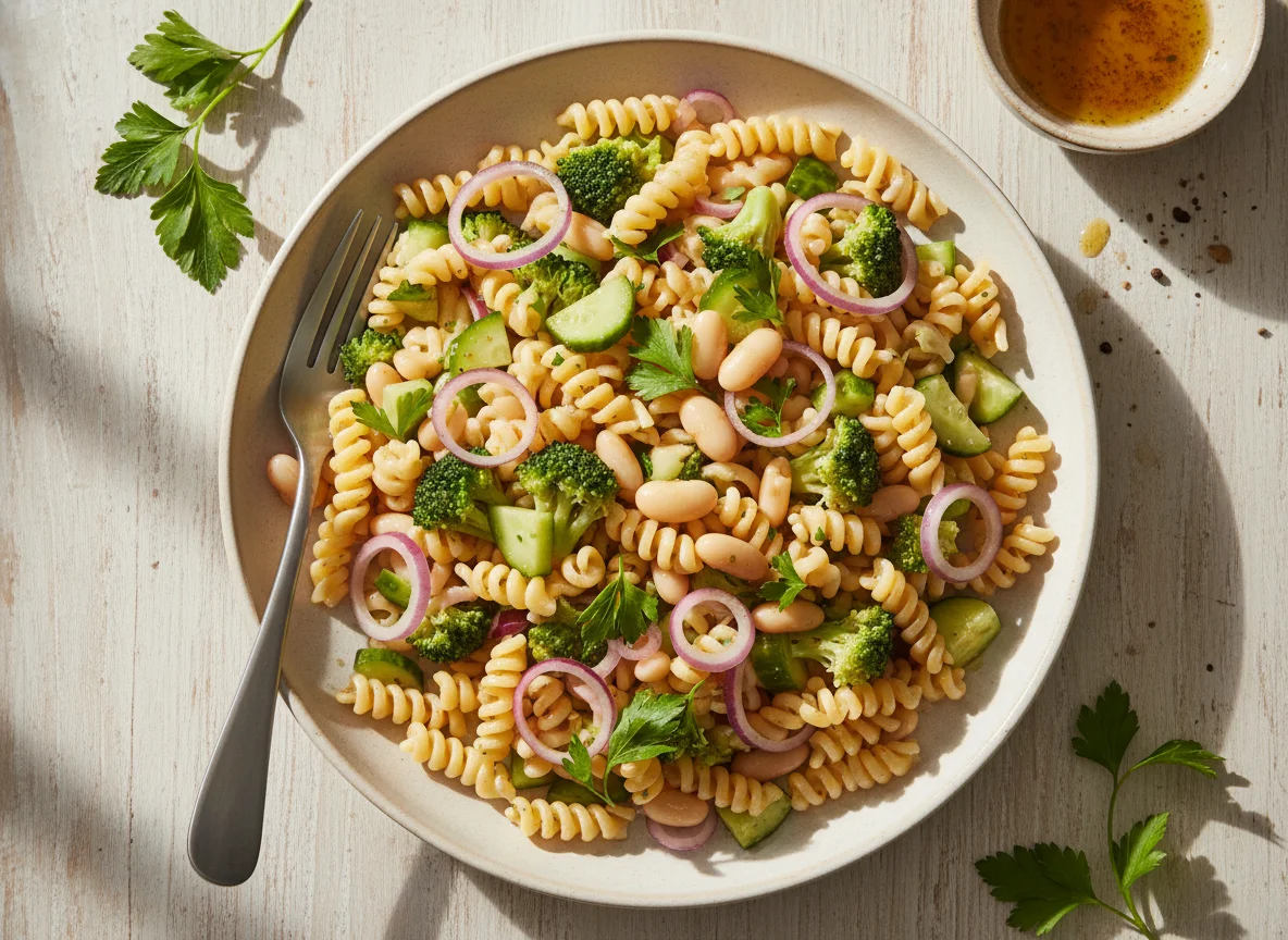 Ensalada de pasta con verduras y frijoles photo