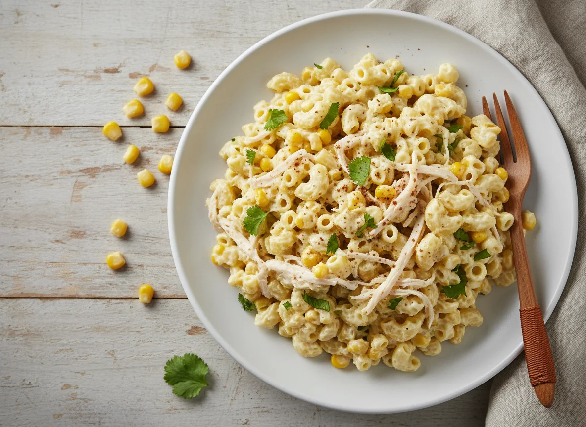 Ensalada de pasta cremosa con pollo y elote photo
