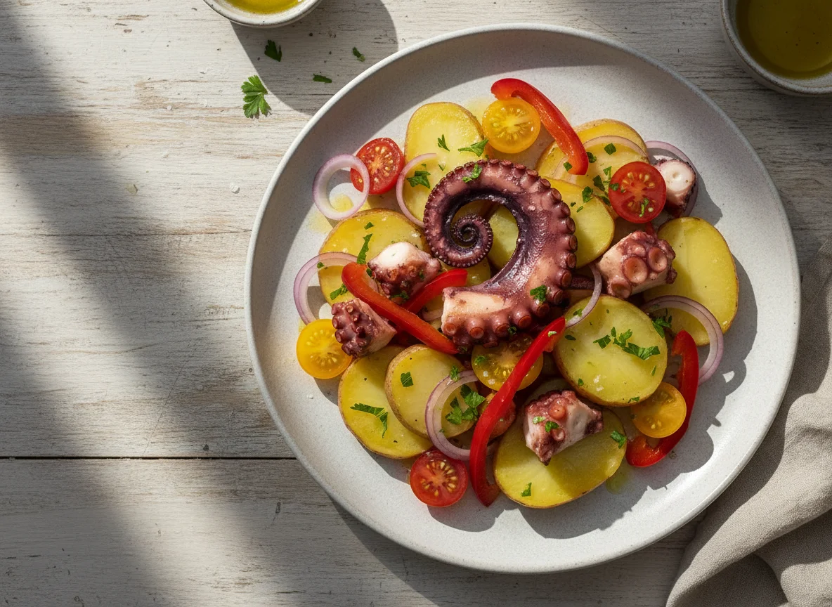 Ensalada de patata con pulpo y verduras photo