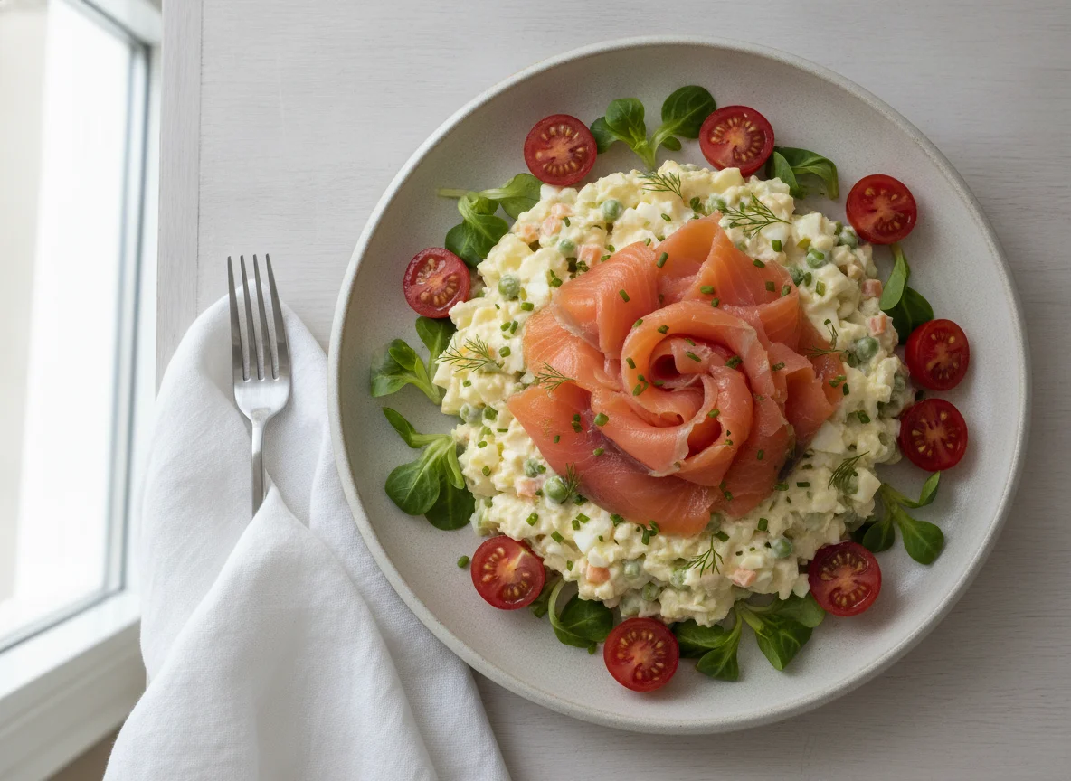 Ensalada de patata con salmón ahumado photo