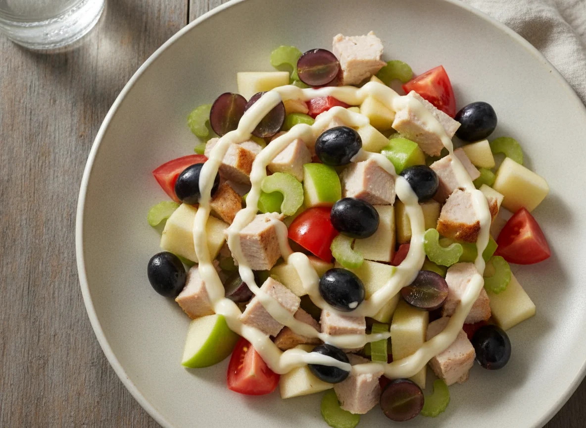 Ensalada de pavo y frutas con aderezo cremoso photo