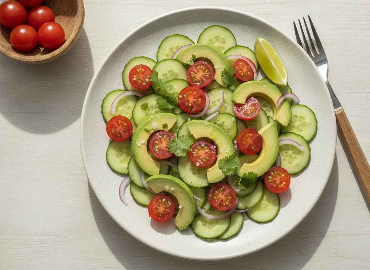 Ensalada de pepino, tomate y aguacate photo