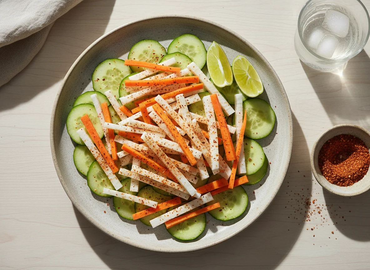 Ensalada de pepino, zanahoria y jícama con chile photo