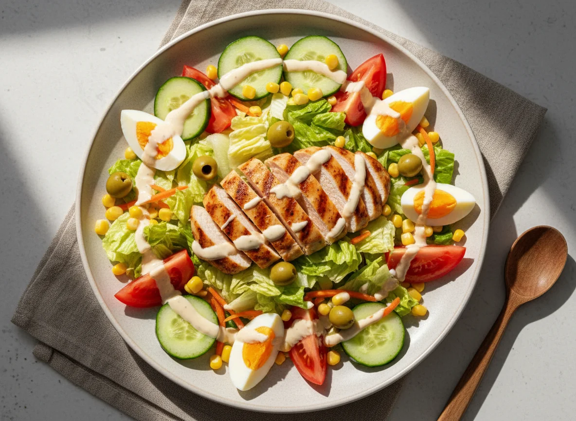 Ensalada de pollo a la parrilla con aderezo photo
