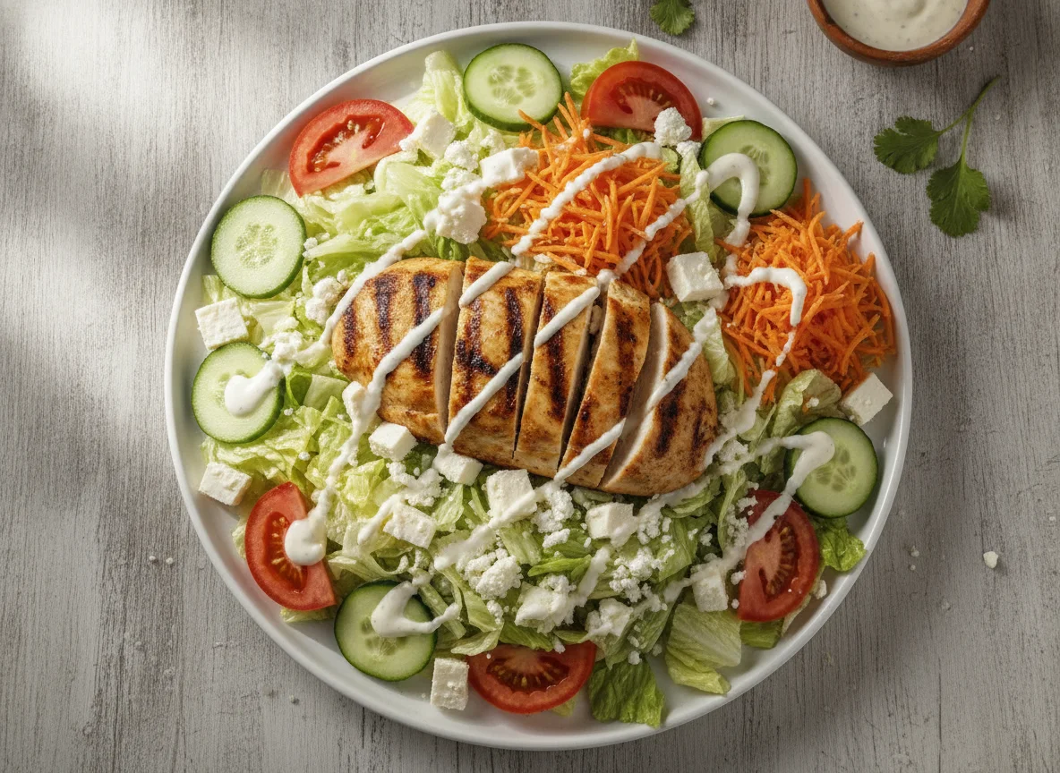 Ensalada de pollo a la parrilla con queso photo