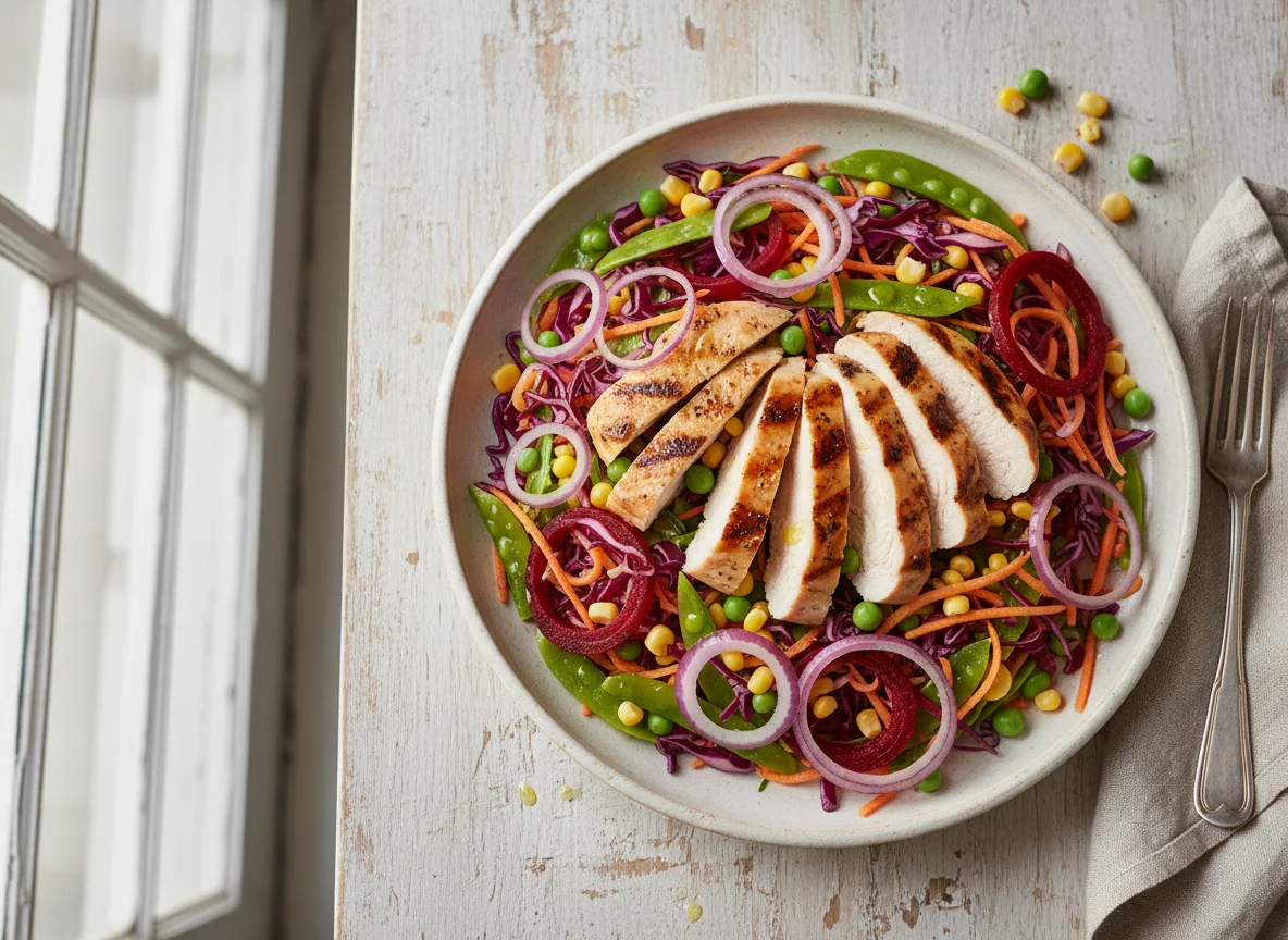 Ensalada de pollo a la parrilla con verduras photo