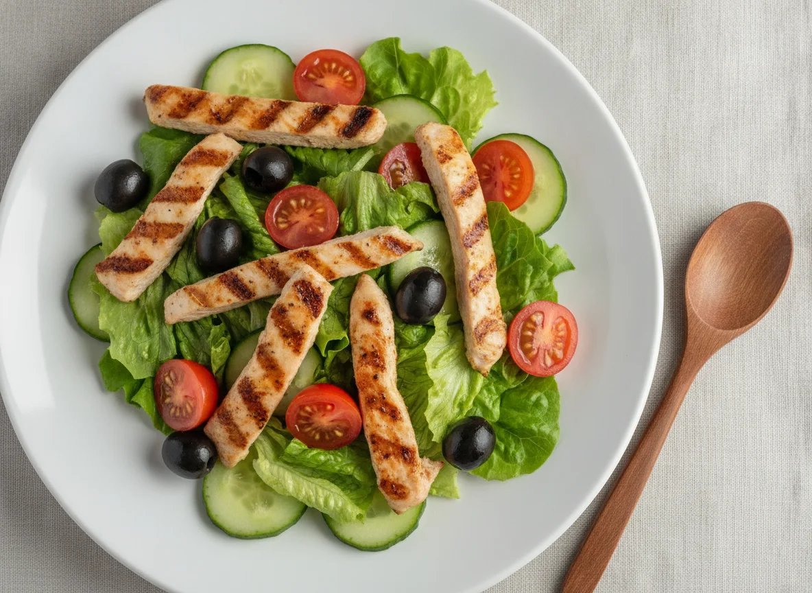 Ensalada de pollo con aceitunas y jitomate photo